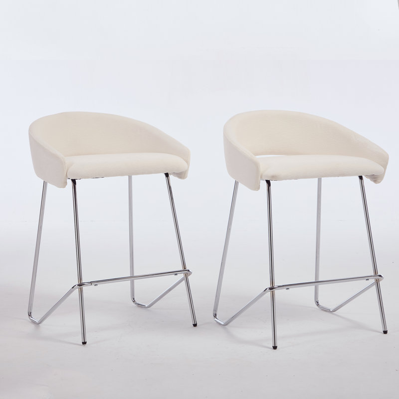 Norden Home Bar Stools Chenille Modern Simple Counter Chairs with Silver Metal Legs for Home Bar Pub Restaurant, Light Grey