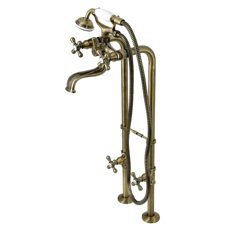 Kingston Brass Kingston Three-Handle 2-Hole Freestanding Clawfoot Tub Faucet Package with Supply Line and Stop Valve