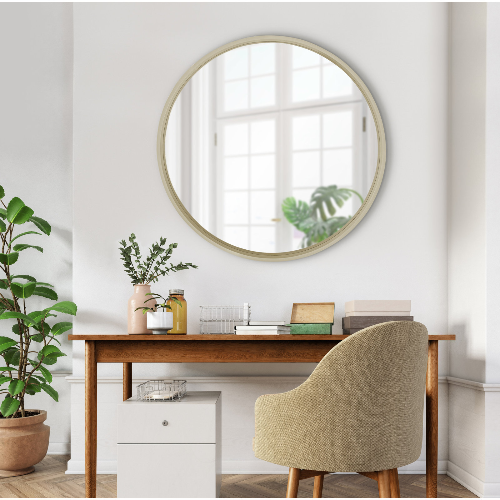 Arranjeet Modern Round Wall Mirror, 21.6" x 21.6", Sand