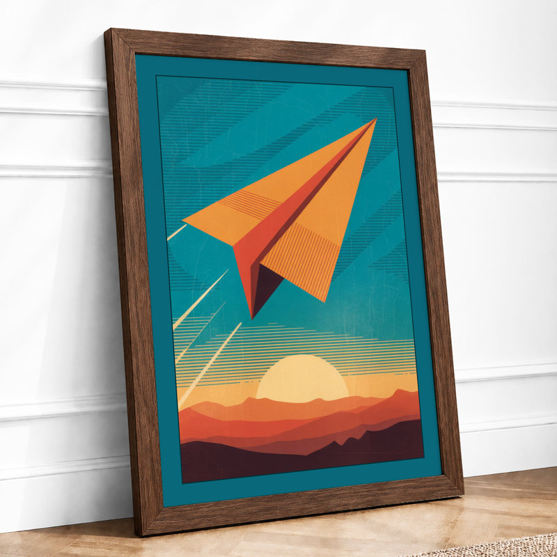 Paper Plane at Dawn Retro 1 Piece Single Picture Frame Wall Art, A4 - 29.7 x 21.0 cm, Walnut
