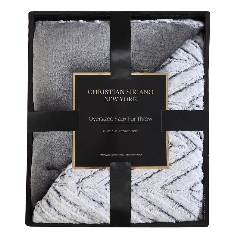 Gray Chevron Faux Fur Luxury Throw Blanket 60" x 70"