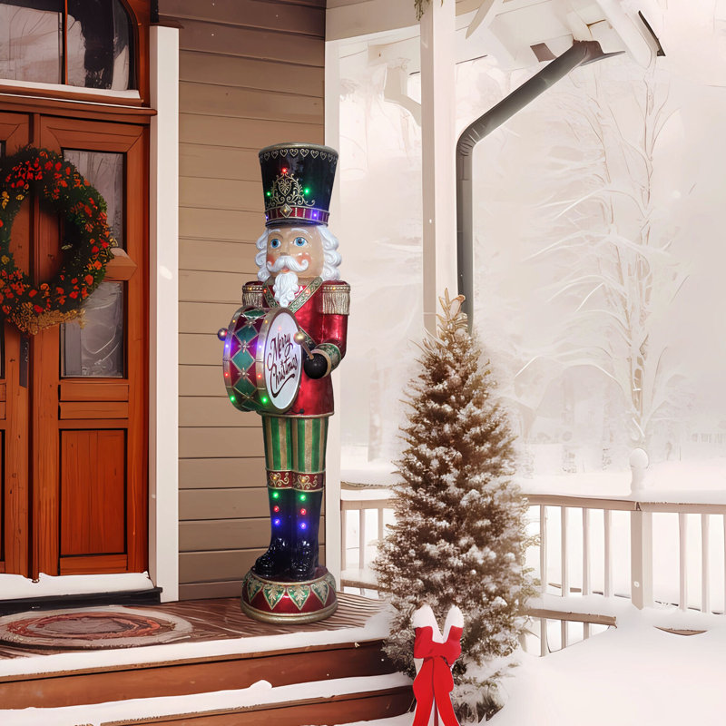 6-Ft Red and Green Nutcracker with Drum and LED Lights