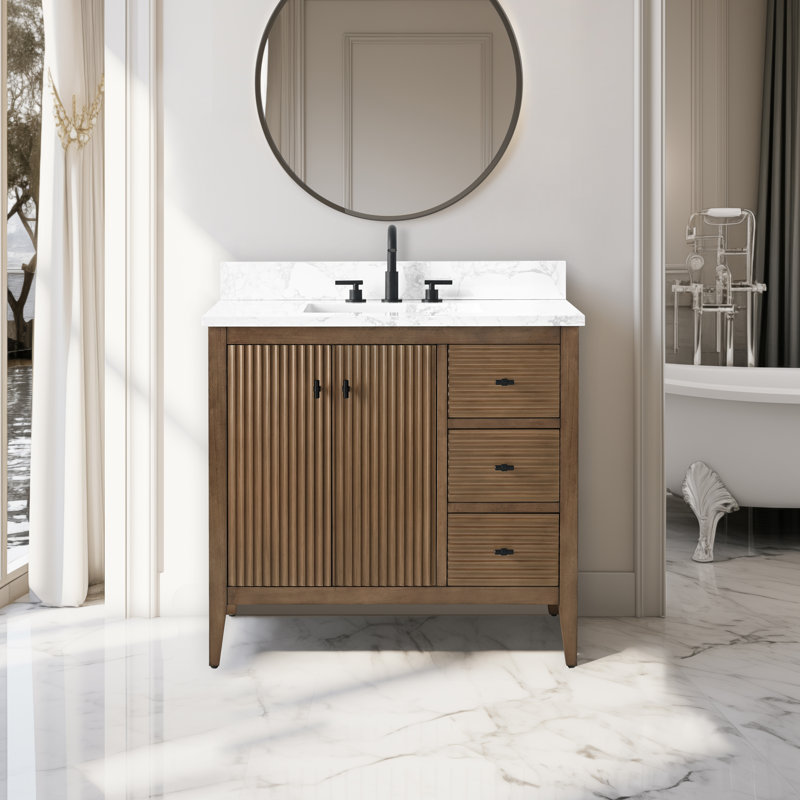 Ensemble de meuble-lavabo simple 36 po, Noyer linéaire, Noir mat