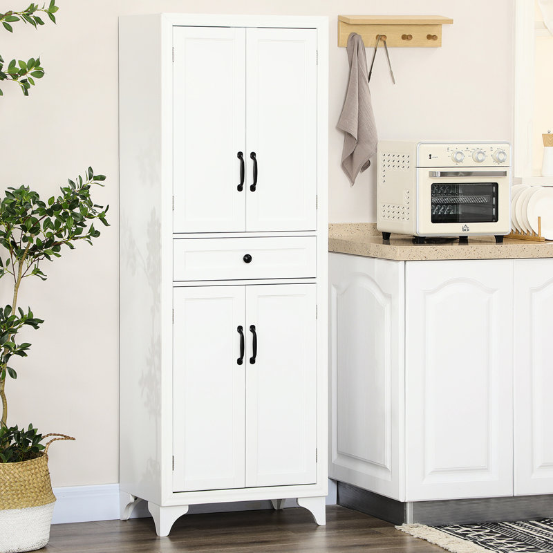 Armoire de cuisine blanche à 4 portes de 67 po de hauteur avec tiroir et tablettes réglables pour la salle à manger - Améliorez votre apparence