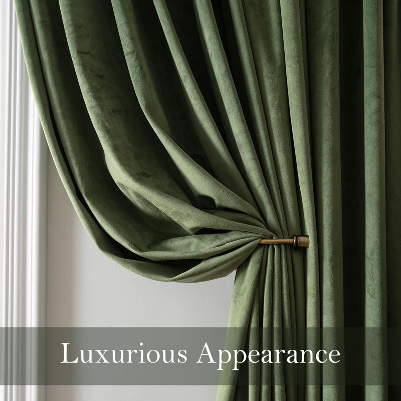 Ensemble de 2 rideaux obscurcissants en velours, Vert olive, L 52 po x L 84 po