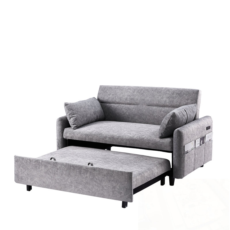 Upholstered Loveseat with Adjsutable Backrest, Storage Pockets, 2 Soft Pillows and USB Ports, Grey