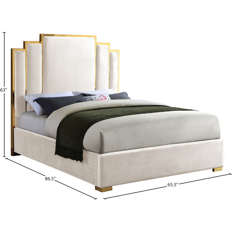 Lit plateforme tapissier Hugo, Grand, Velours crème