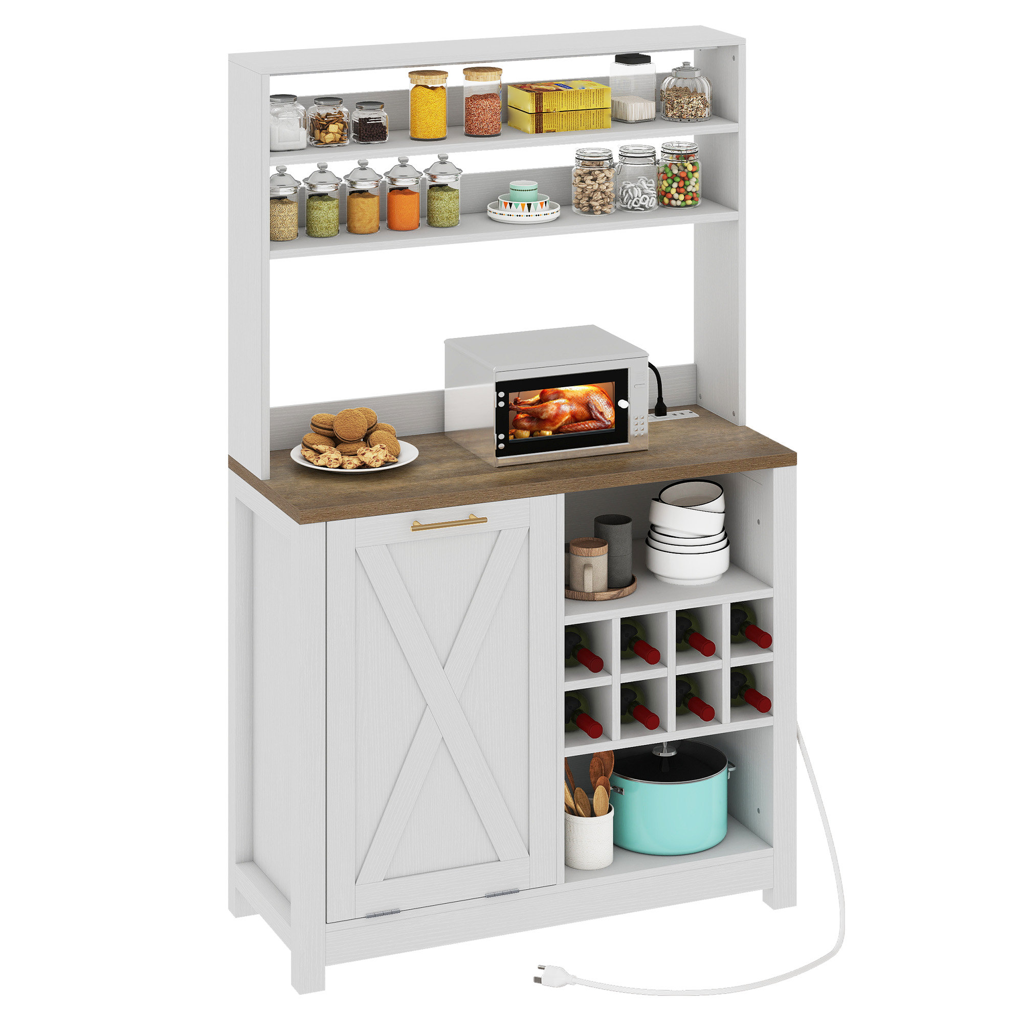 Gracie Oaks 39.4'' Wood Baker's Rack With Microwave Compatibility ...