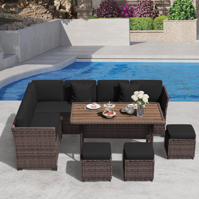 Ensemble de salle à manger 7 pièces, ensemble de mobilier de patio, canapé modulaire avec table et chaise 