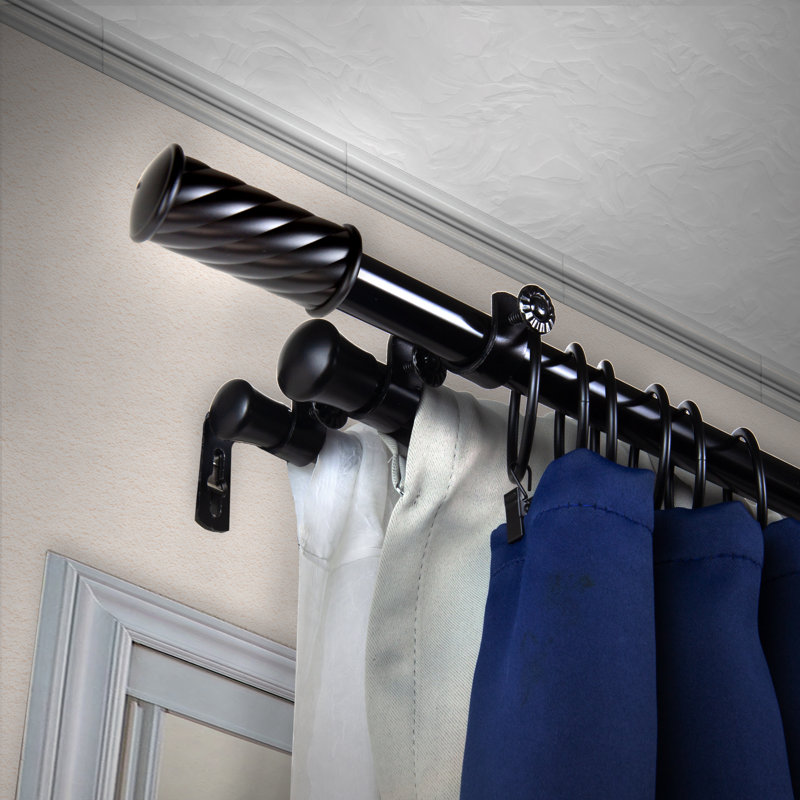 Ensemble de tringle à rideaux réglable 0,81 po Cadwall, Noir, 120" - 170"