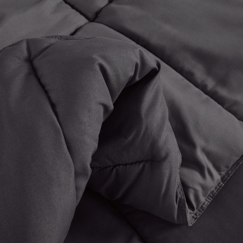 Everyday Polyester Baffle Box Stitch Comforter, Gray/Red, Twin XL Comforter + 1 Sham