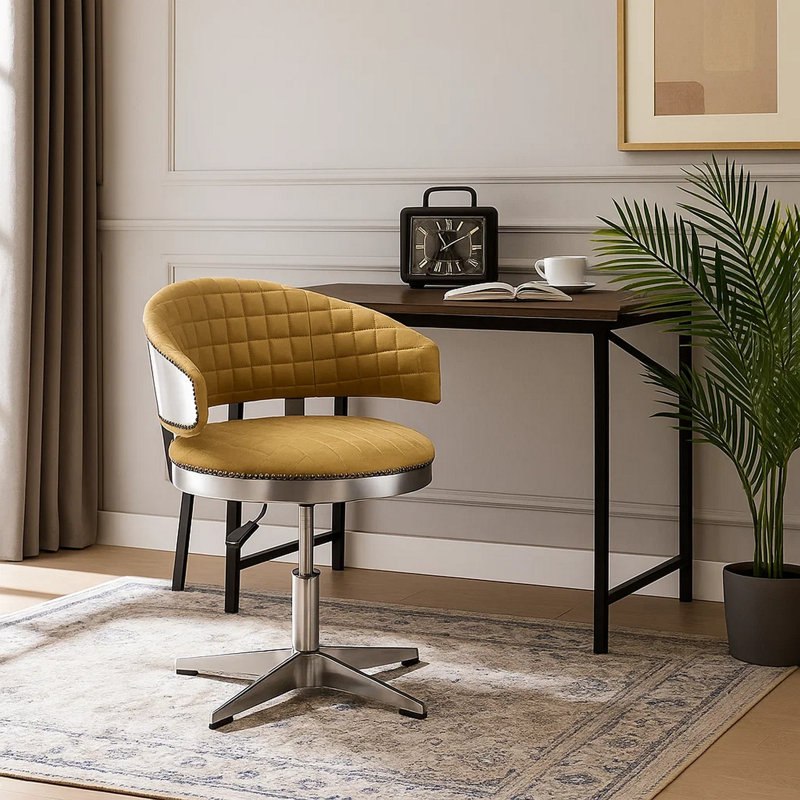 Lollis Swivel Upholstered Adjustable Height Counter Stool with Metal Frame, Turmeric