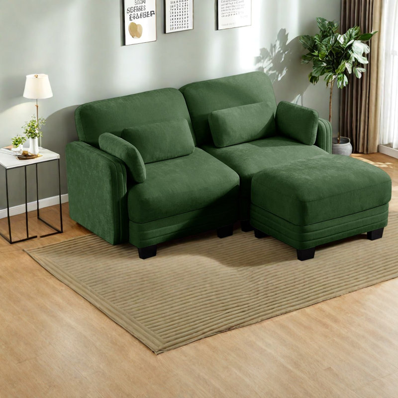 Canapé d'angle à compression, canapé compact moderne en chenille verte pour la maison