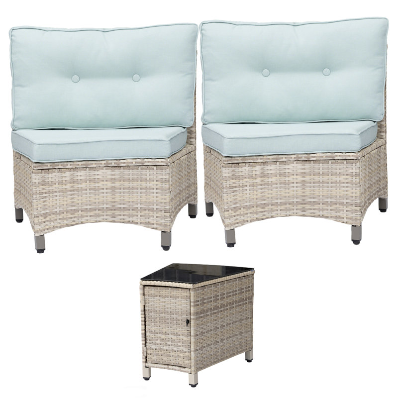 2-Person Armless Single Chairs with Side Table, Beige