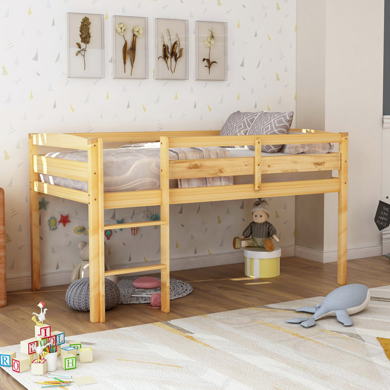 Lit superposé Revon avec rangement et bois de pin rustique, Naturel