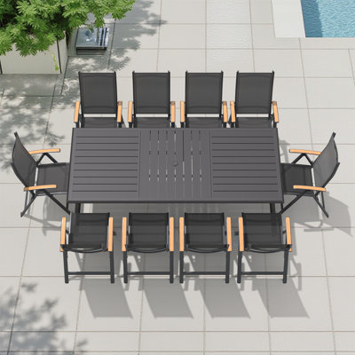  Ensemble repas pour 10 personnes en aluminium avec fauteuils inclinables pliés