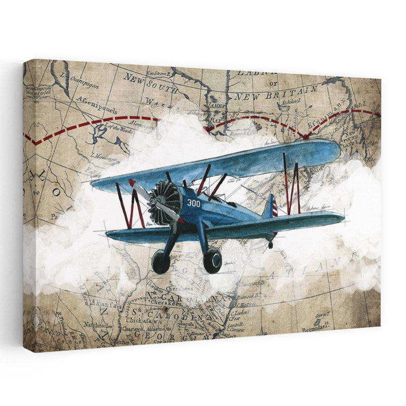 Biplan 1 - Avions rétro, cartes, H 36 po x l 48 po