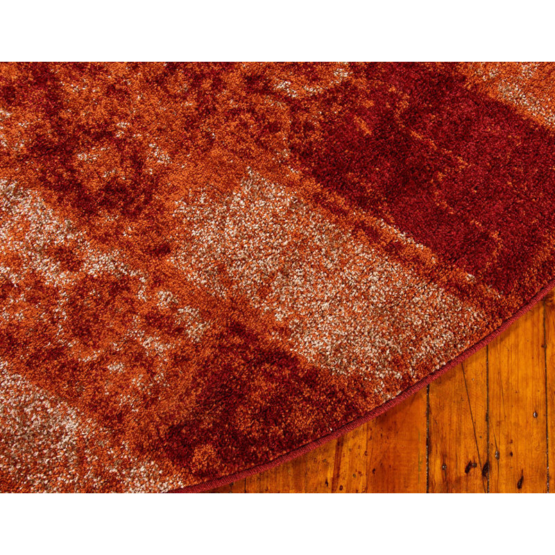 Tapis orange / beige à motif abstrait Veyo, Rond 8 pi