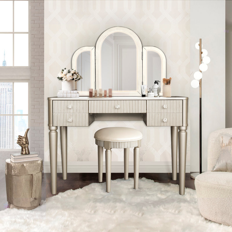 Ensemble de coiffeuse à miroir avec lumière DEL, ensemble de coiffeuse pour chambre à coucher / salle de maquillage