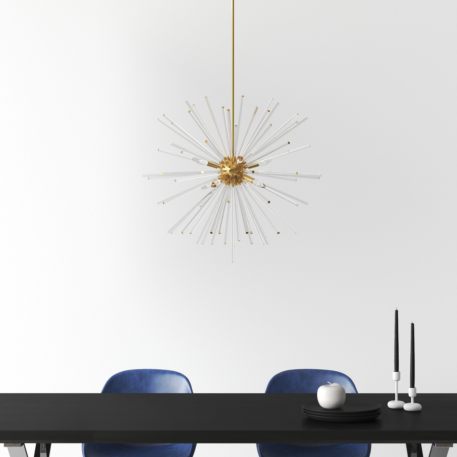 Ryzen 6 - Light Dimmable Sphere Chandelier, Satin Brass, 34'' H x 34'' W x 34'' D