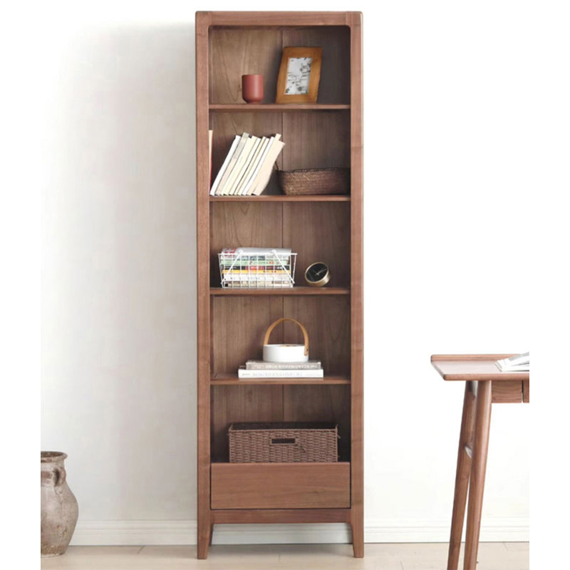Ash Wood Bookshelf with Drawers, 74.8" H x 22.8" W x 11.8" D, One