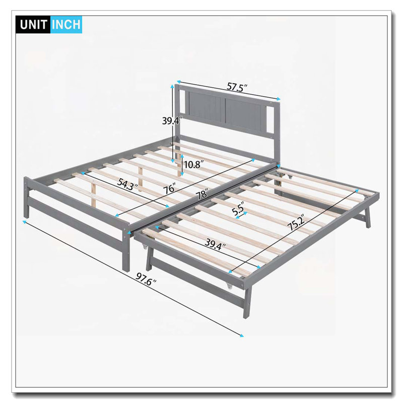 Lit plateforme avec lit gigogne réglable, Gris