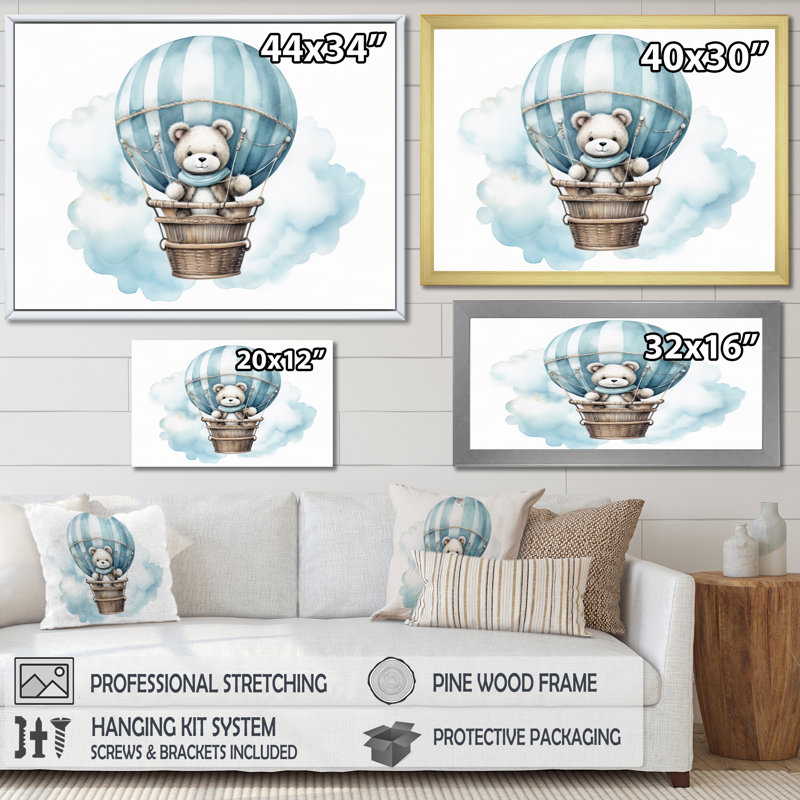 «Nursery Bear Cub Children Dreams I», reproduction sur toile, H 24 po x l 32 po x P 1 po, Cadre flottant noir