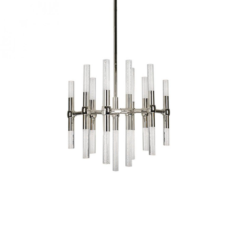 Lustre cylindrique unique à DEL 12 lumières Turin, Nickel poli, 17.5" H x 27" W x 27" D