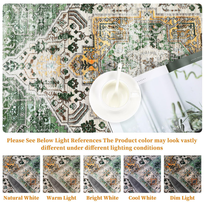 Tapis de couloir coulissant orange et vert Tapis d'intérieur antidérapant, Rectangle 10 pi x 13 pi