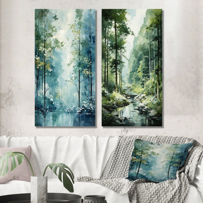 Tranquil Shadows Green Forest - ensemble de 2 impressions sur toile forêt
