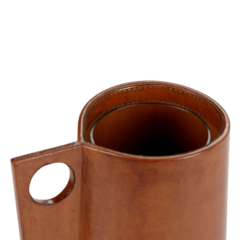 Leather Table Vase, 7.3" H x 7.3" W x 5.5" D