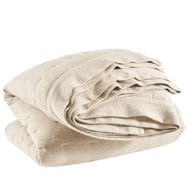 Natural Cotton Twin Quilt with Subtle Herringbone Pattern