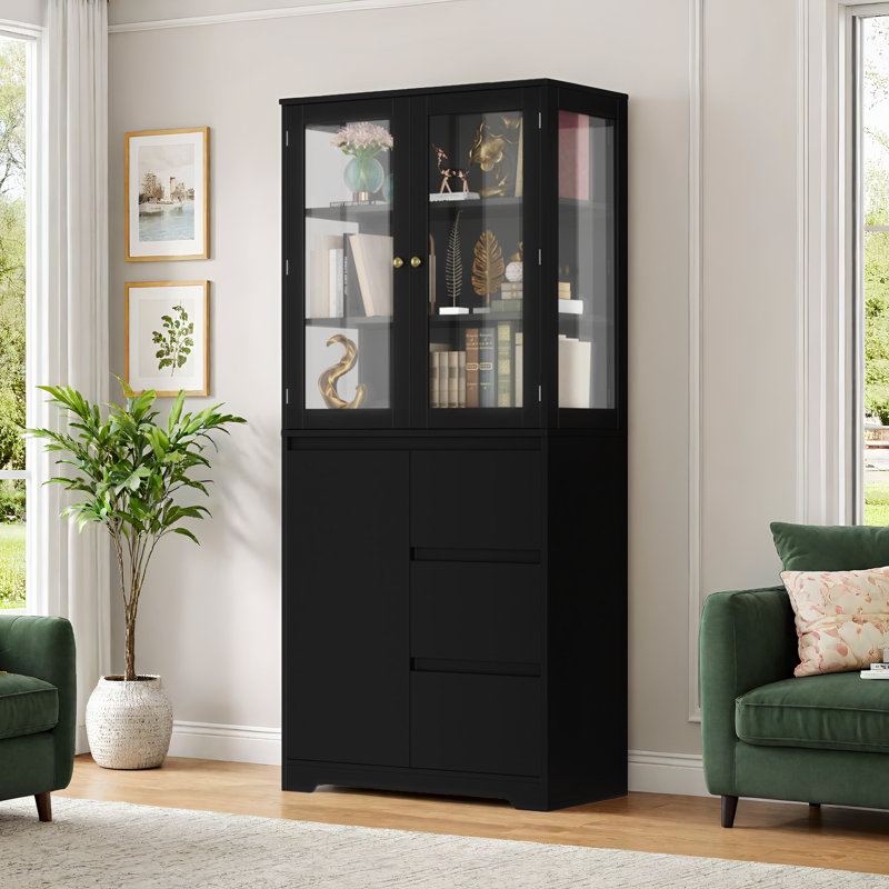 70.9"H Display cabinet with 3 drawers, Black