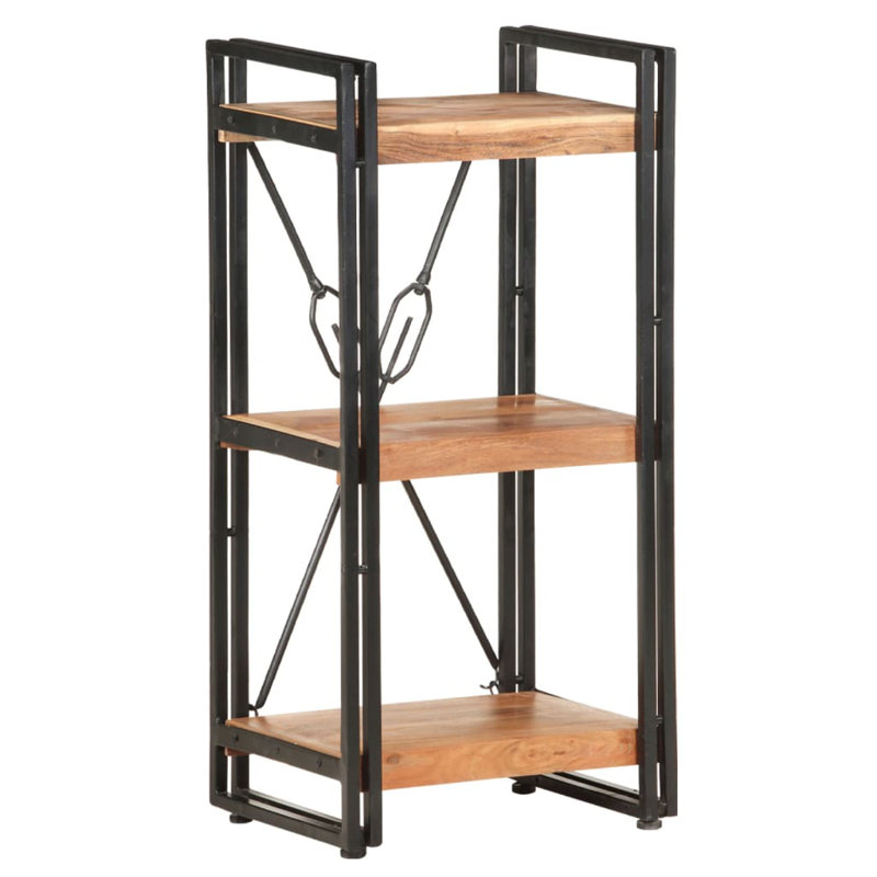 Bibliothèque en bois de manguier massif, Brun / noir, (3 tablettes) H 31,5 po x l 15,7 po x P 11,8 po
