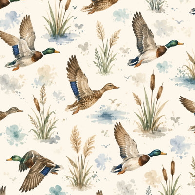 Papier peint adhésif à peler et à coller, aquarelle, canards, zones de contact doux, neutre, adhésif amovible, décoration murale pour armoires de cuisine de chambre à coucher, 24 po x 118 po