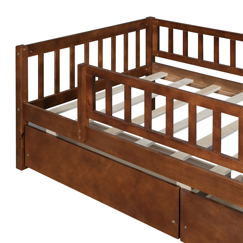 Daybed With Pull-Out Trundle And Functional Drawers, Walnut