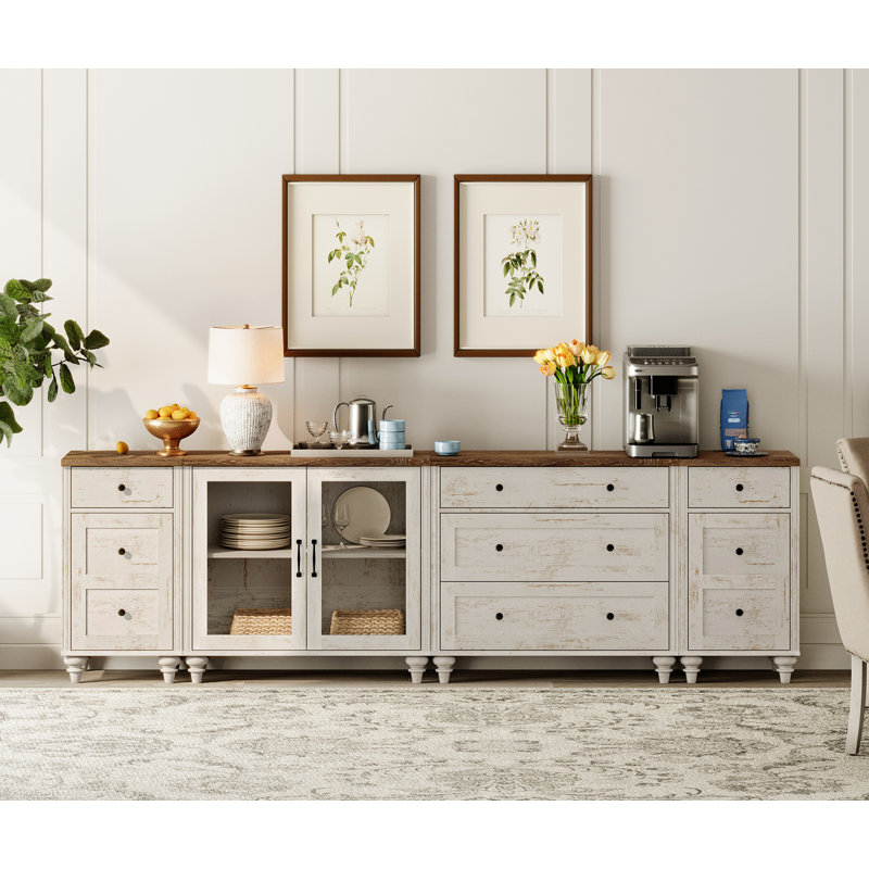Buffet 100,8 po Abinaash, Blanc rustique / brun