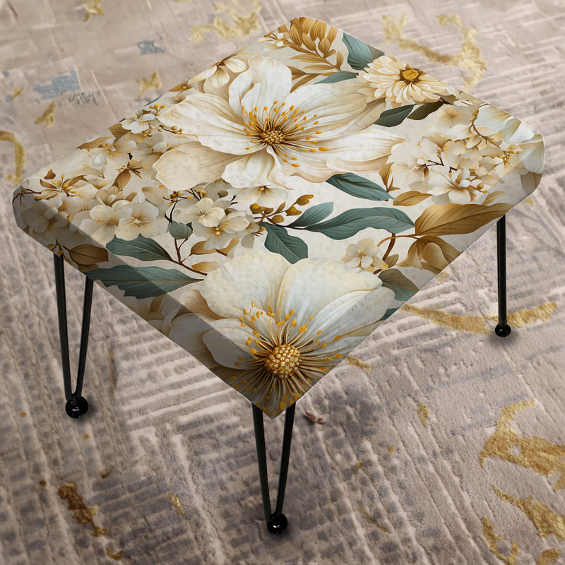 Beige tranquillité pivoines à motif floral - Repose-pieds rectangulaire floral