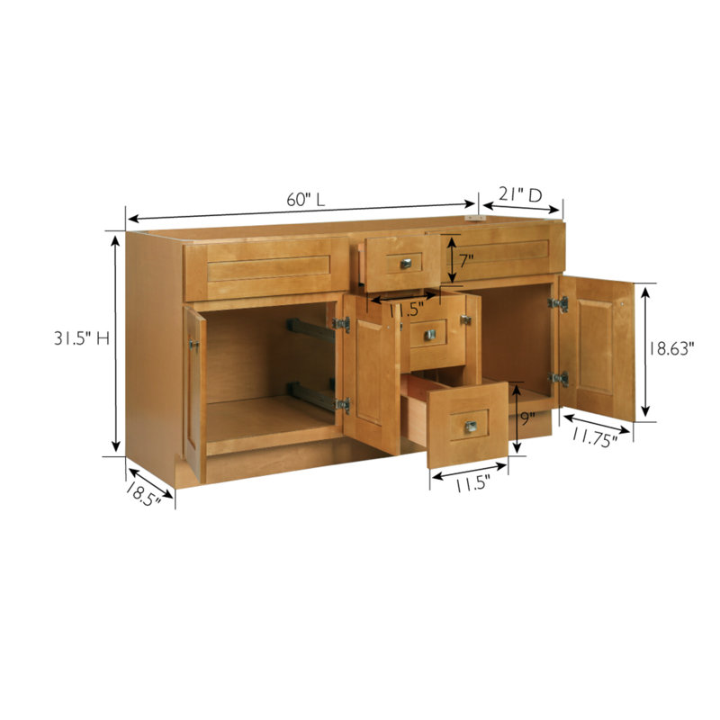 Modern Birch 60-Inch Freestanding Bathroom Vanity Cabinet
