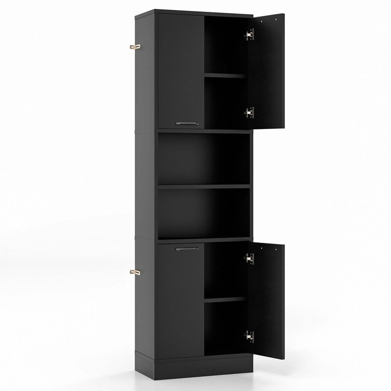 Armoire de rangement 75 po avec 4 portes et 2 compartiments ouverts Costway, Noir, noir, noir, noir