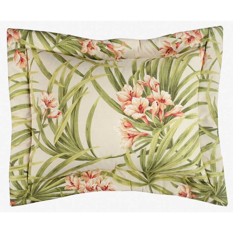 Cozumel Tropical Cotton Floral Sham, 25" H x 41" W x 0.25" D, Cream/Green/Orange