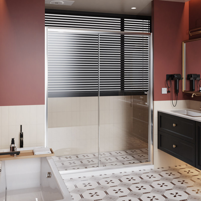 60"W X 72"H Single Sliding Shower Door, 1/5" Thick Clear Tempered Glass Shower Door With Stainless Steel Handle, Chrome