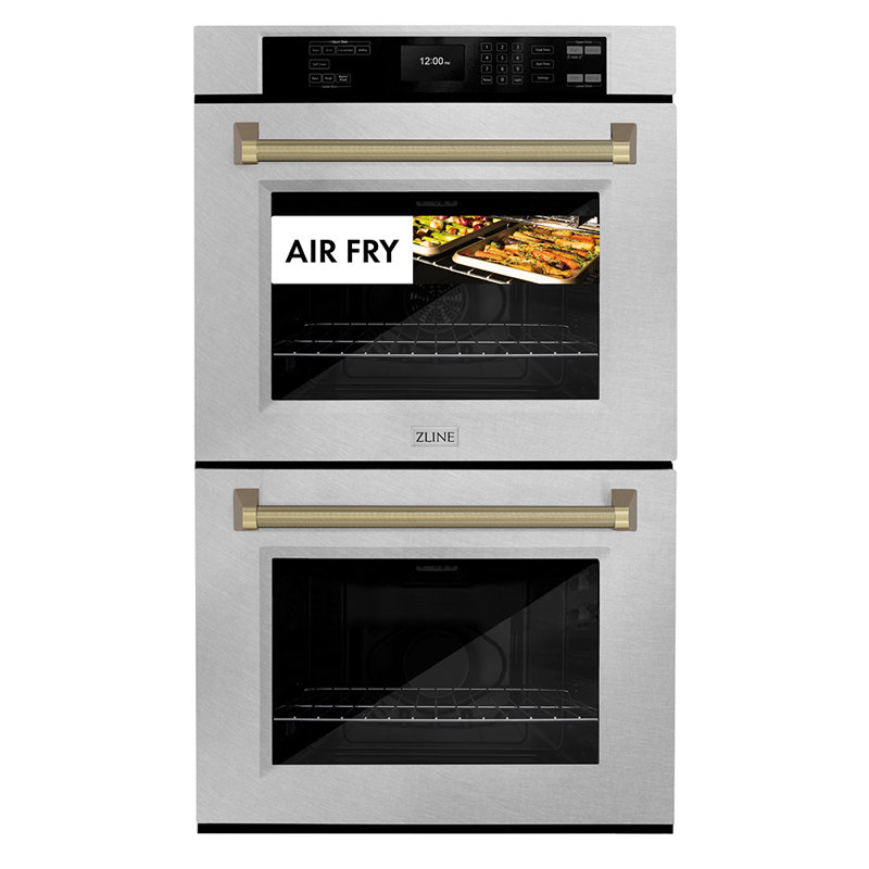 ZLINE Autograph 30 in. True Convection Double Wall Oven in Satin Steel with Bronze Helix Handles