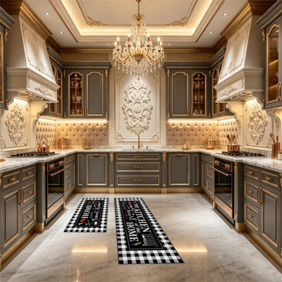 Chequered Polyester Non-Skid Kitchen Mat