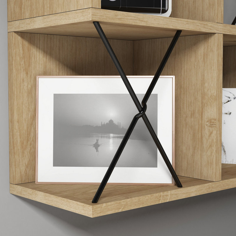 Chetna 4 Piece Square Cube Shelf, Oak/Black