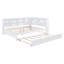 Lit de jour double en bois avec lit gigogne simple, lit de jour avec tablette de rangement et ports de chargement USB, blanc
