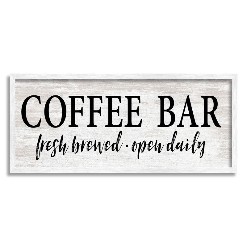 Bar à café ouvert à motif de grain rustique, H 10 po x l 24 po x P 1,5 po, Giclée encadrée blanc bord de mer