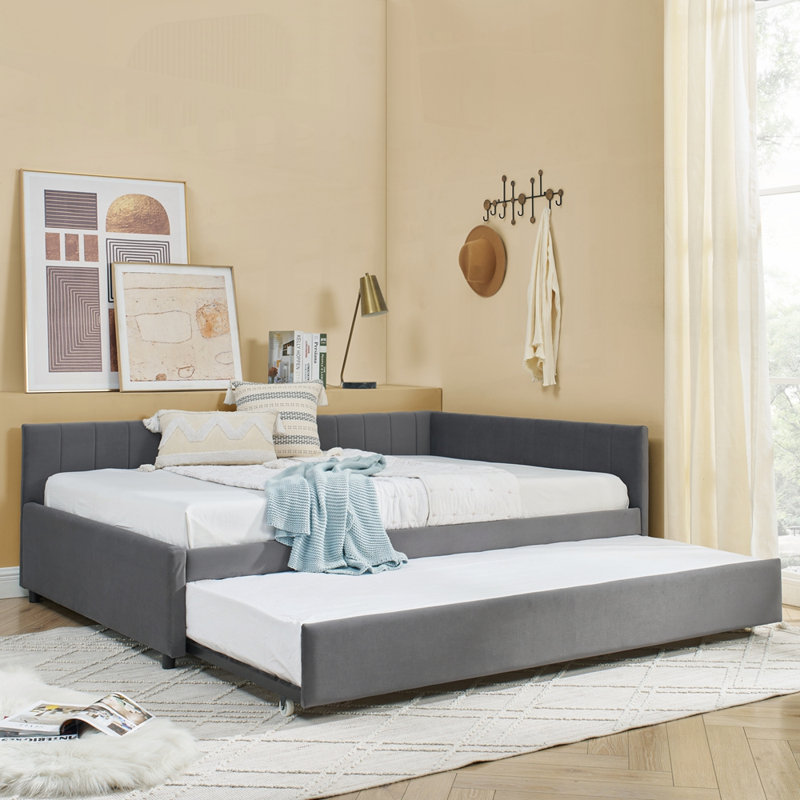 Luxueux canapé-lit en velours capitonné avec fonctionnalité polyvalente pour tout espace, Gris