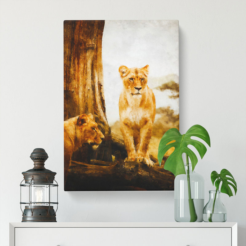 Two Lioness - Wrapped Canvas, 50cm H x 35cm W x 3cm D