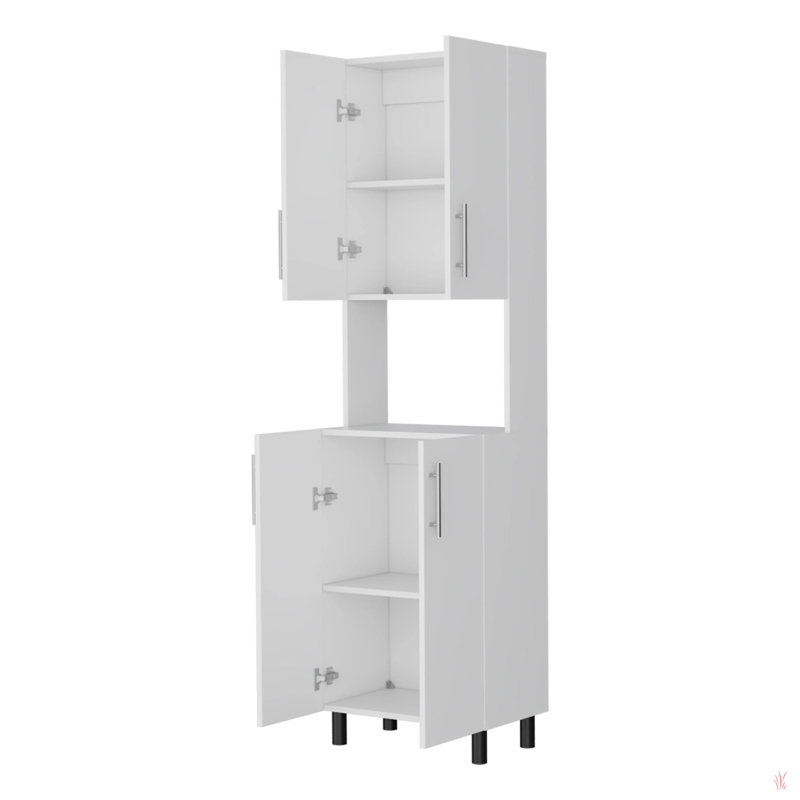 White Double Cabinet Kitchen Pantry With Open Storage